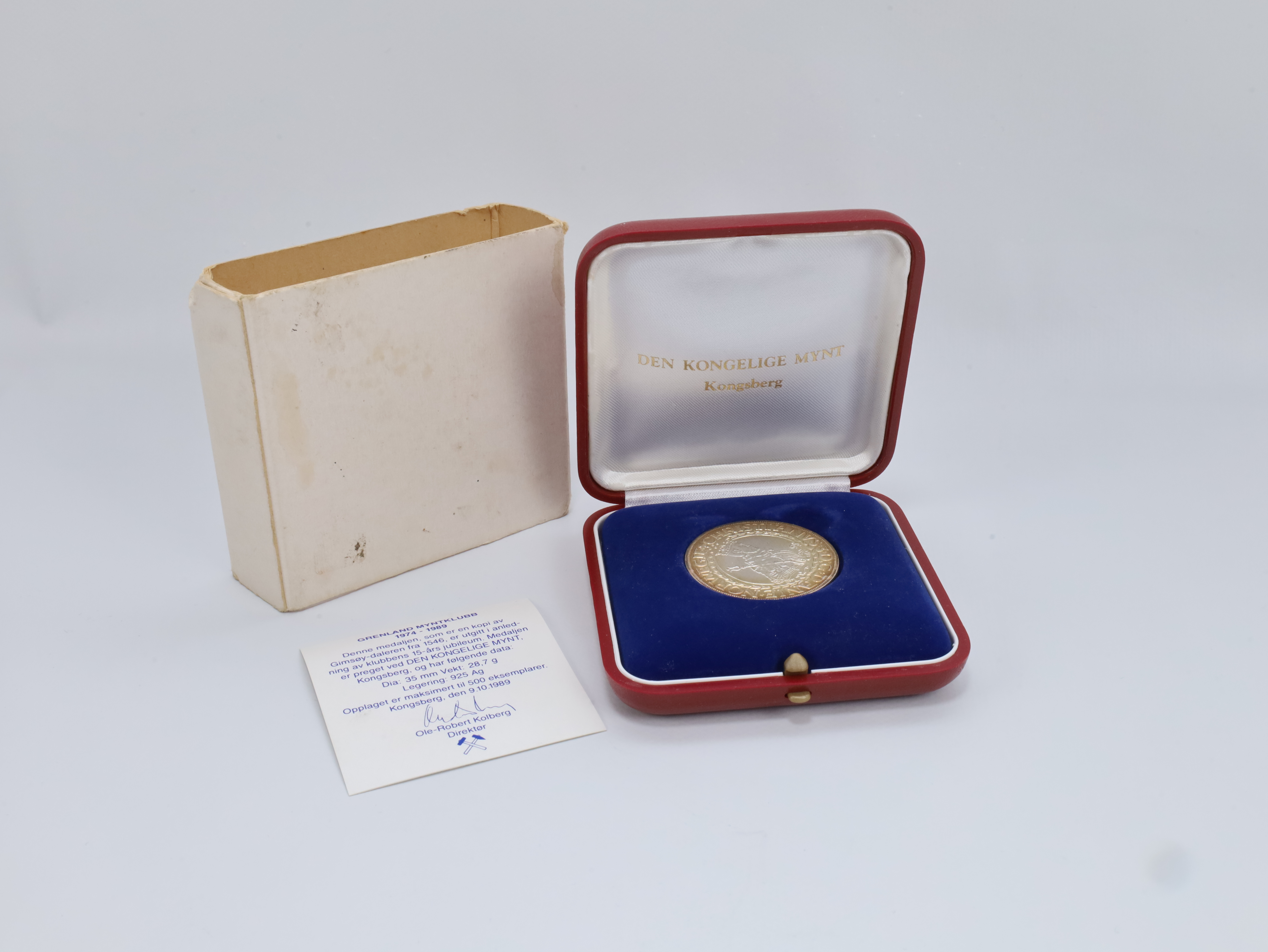 Minnemedalje i sølv – Grenland Myntklubb / Kongsberg ca. 1989