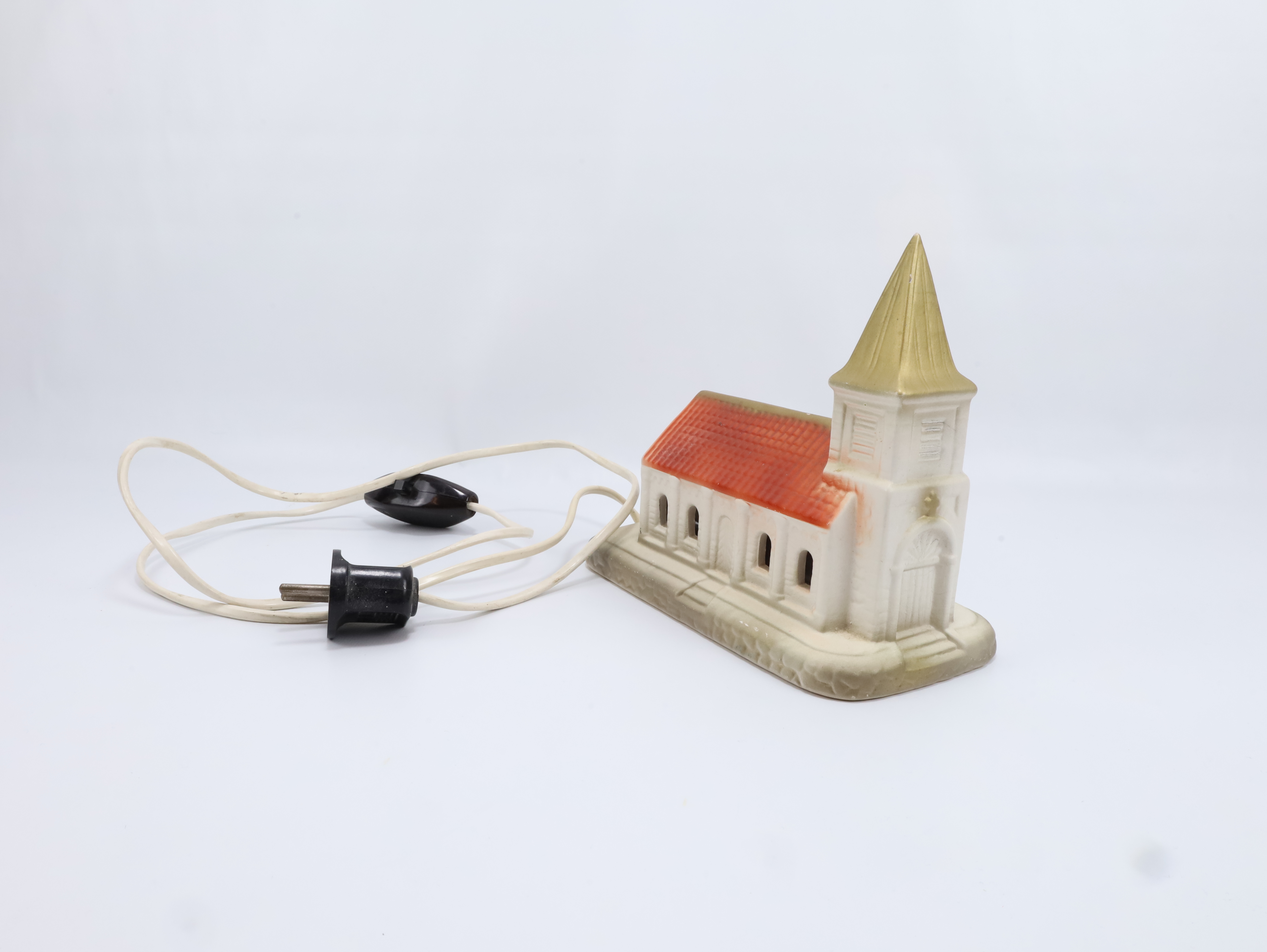 Vintage julekirke med lys – Eie Stentøifabrik ca. 1950–60