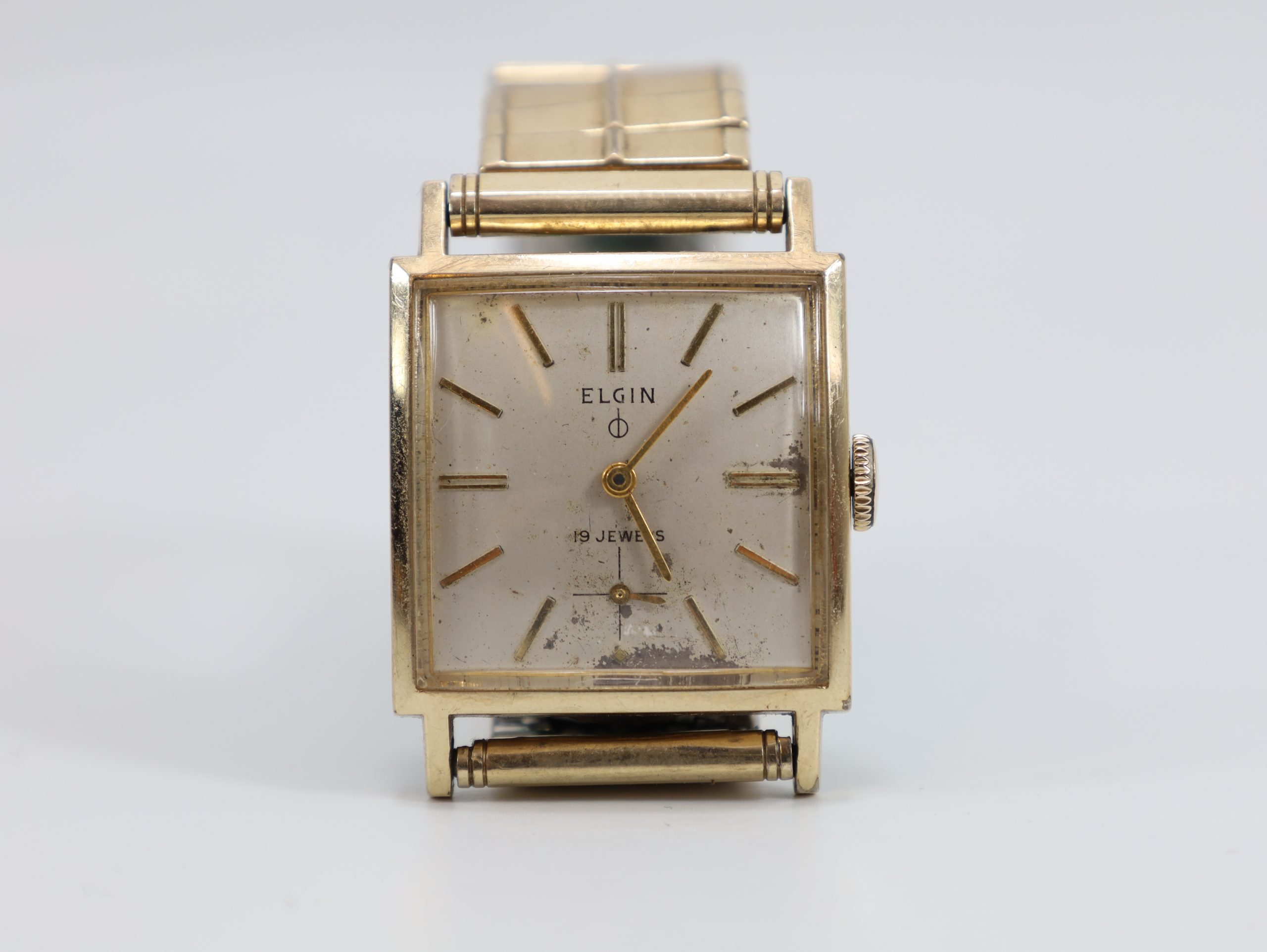 Elgin 19 Jewels – vintage kvadratisk armbåndsur, 26 mm