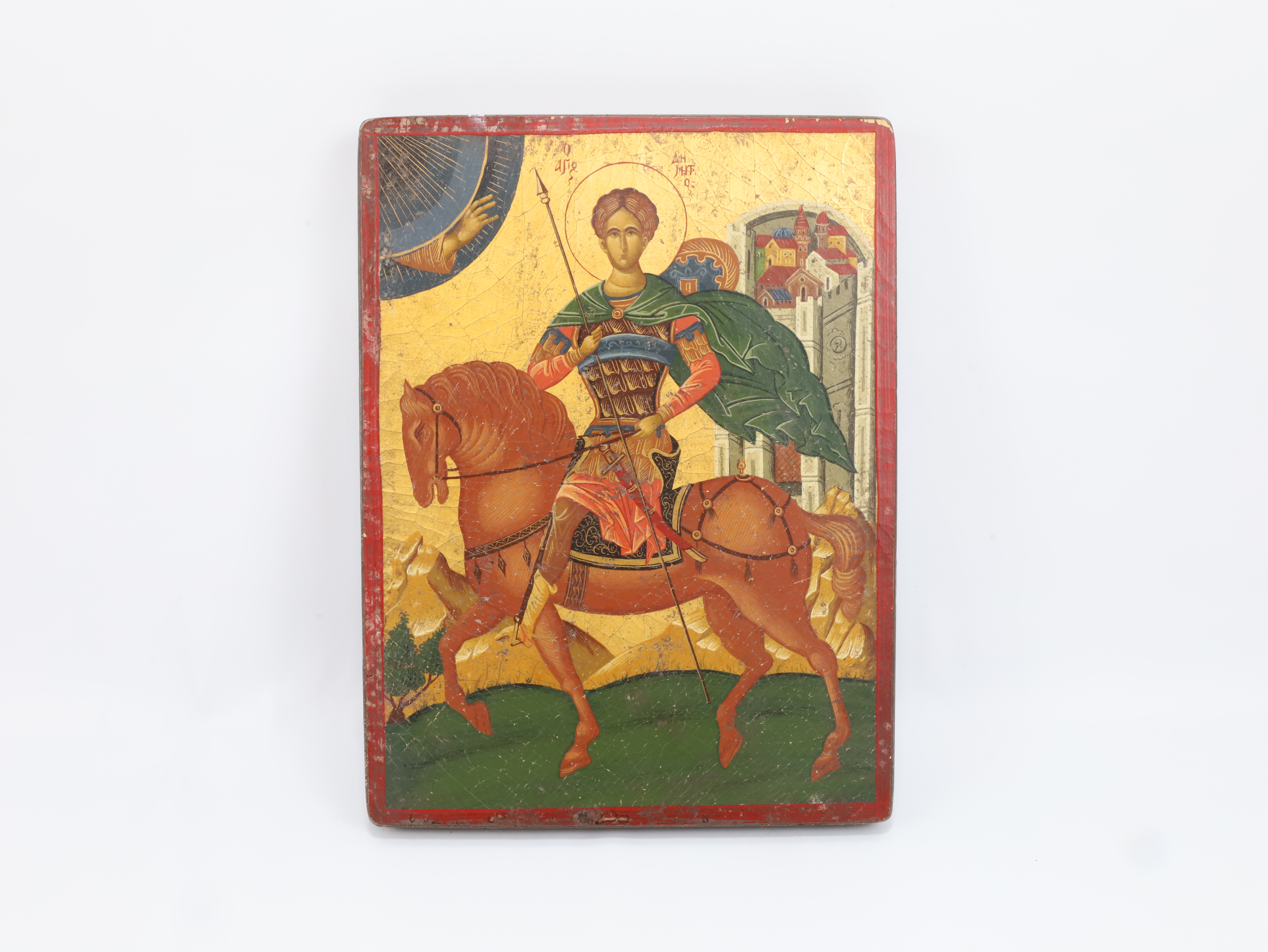 Bysantinsk ikon – St. Demetrios, håndlaget reproduksjon på tre