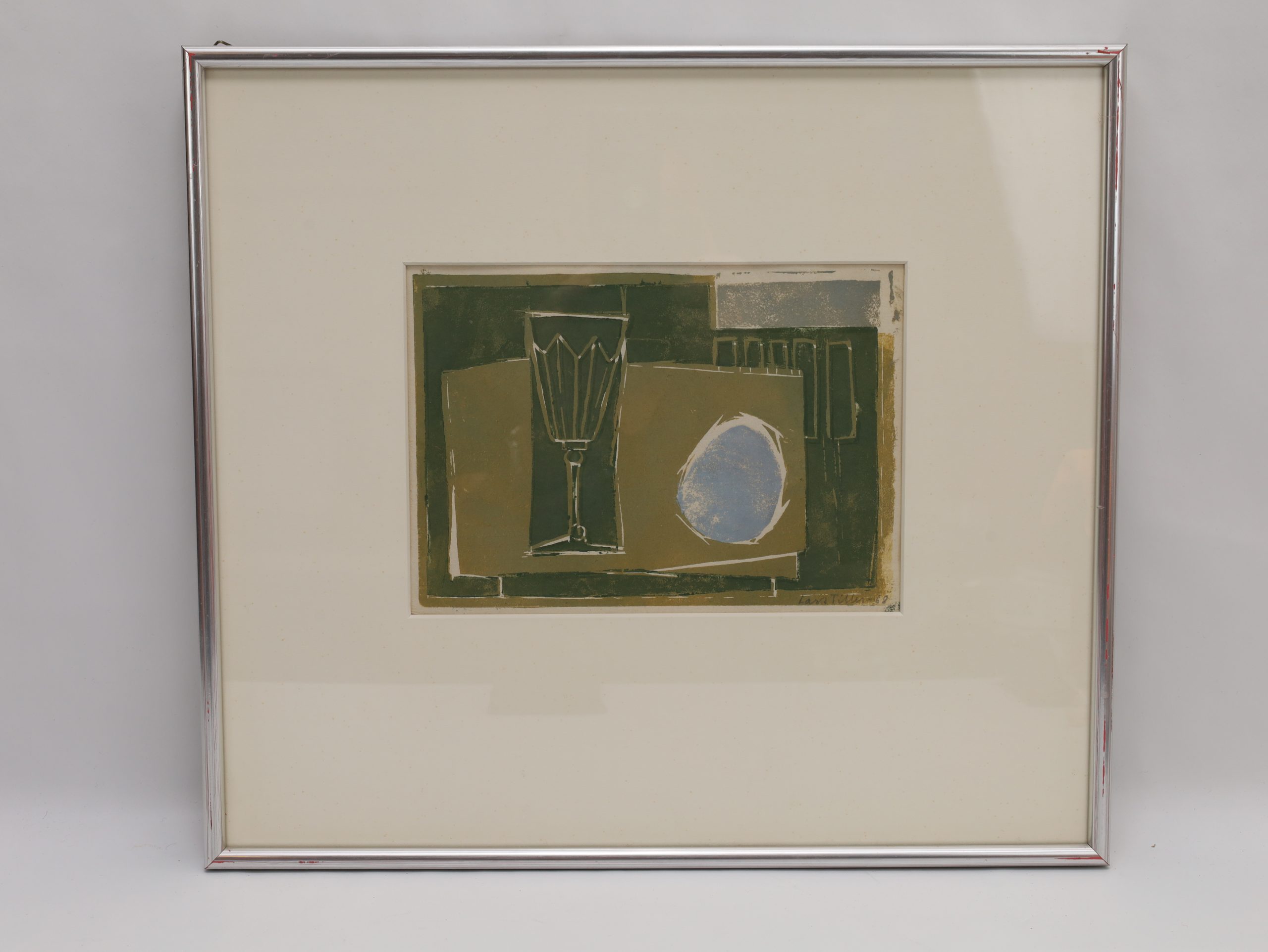 Lars Tiller – signert grafikk 1968 – innrammet – 42 × 37,5 cm