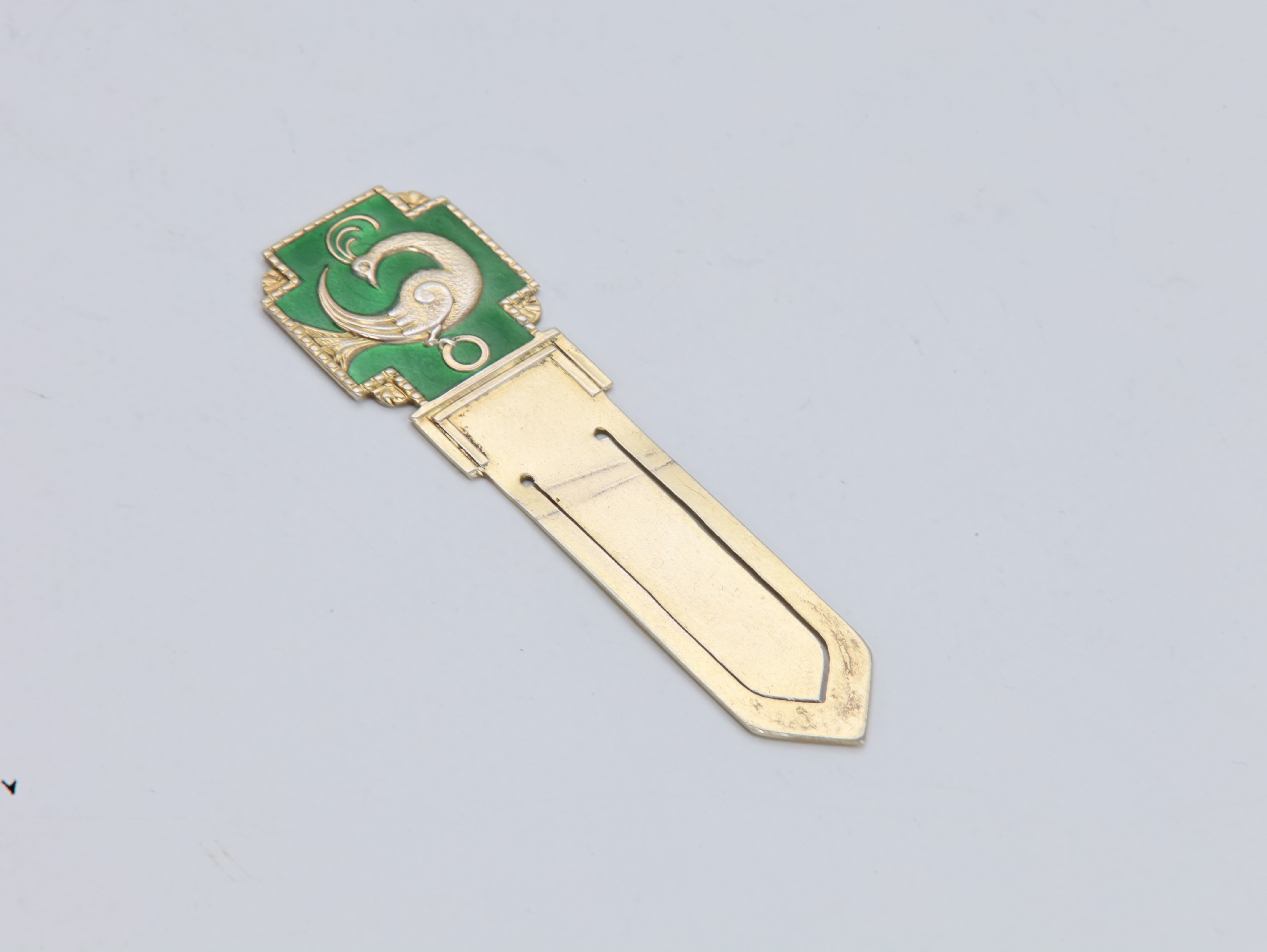 Vintage Norsk Bokmerke i Sølv og Grønn Emalje – 925S